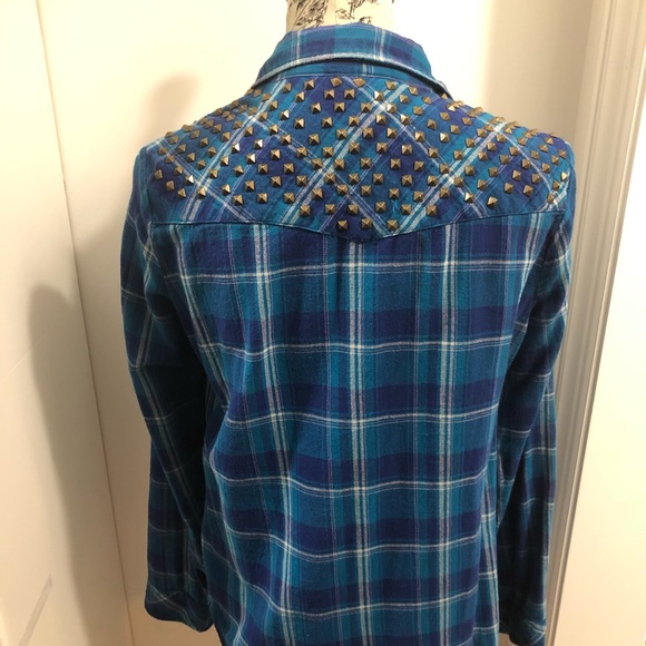 GUESS Blue Button Down Flanel - Picture 2 of 5